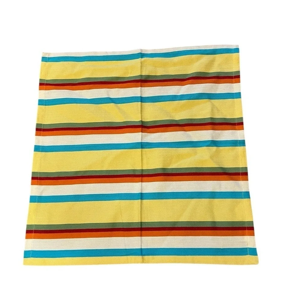 NEW TAG LTD Set of 4 Yellow/Turquoise Striped Cotton LARGE Placemats & Napkins